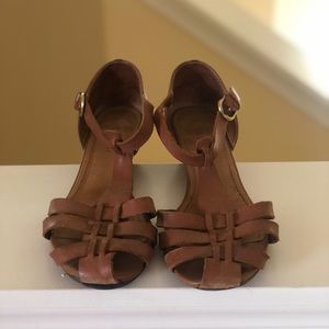 Tesori Leather Woven Wedge Sandals